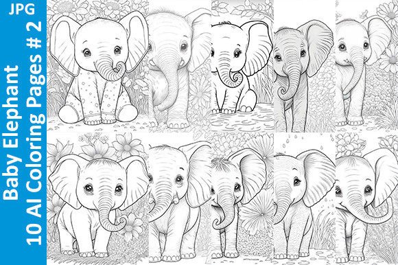 Download Baby Elephant - 10 AI Coloring Pages # 2 - Ai coloring pages Collection