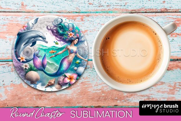 Download Watercolor Mermaid Round Coaster Design - Coaster design Collection
